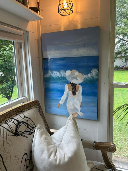 #902 Girl in White Hat at the Beach