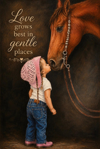 Matted Print - Little Cowgirl Kissing Horse (Healing Art)