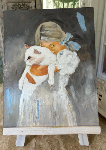 Girl With Cat and Easel