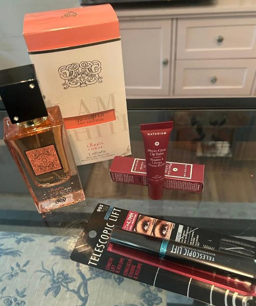 Perfume, Lip Balm, and Mascara