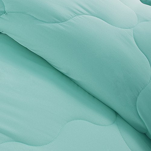 Comfort Spaces – Vixie Reversible Down Alternative Comforter Mini Set - 3 Piece – Aqua and Grey – Stitched Geometrical Pattern – Full/Queen size, includes 1 Comforter, 2 Shams