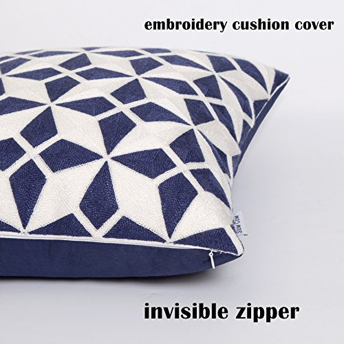 Slow Cow 18x18 inches Cotton Modern Family Embroidery Cushion Pillow Covers, Geometric Zipper Navy Blue Pillow Case Decorative Throw Pillows for Living Room, Best Home Décor Gift for Kids !