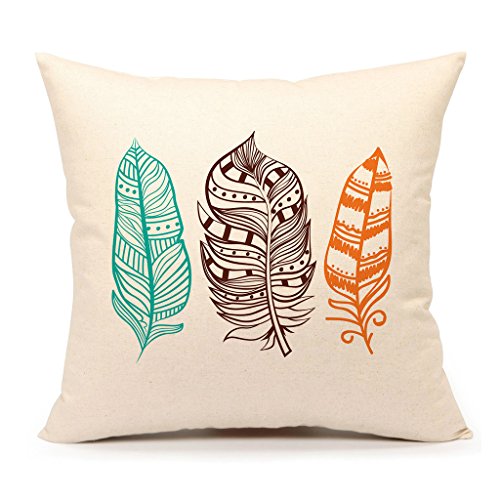 Inspirational Quote Throw Pillow Case Cushion Cover Decorative Cotton Linen 18" x 18" Set of 4(Adventure Awaits,Dream Explore Discover, Ethnic Arrows, Feathers)