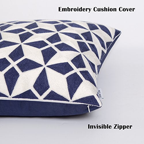 Slow Cow 18x18 inches Cotton Modern Family Embroidery Cushion Pillow Covers, Geometric Zipper Navy Blue Pillow Case Decorative Throw Pillows for Living Room, Best Home Décor Gift for Kids !
