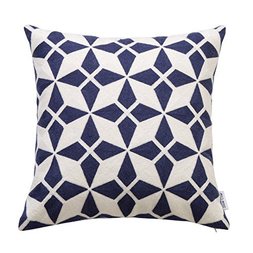 Slow Cow 18x18 inches Cotton Modern Family Embroidery Cushion Pillow Covers, Geometric Zipper Navy Blue Pillow Case Decorative Throw Pillows for Living Room, Best Home Décor Gift for Kids !