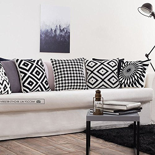 Decorative Throw Pillow Case,MOCOFO Pack of 4 Both Sides Cotton Linen Hypoallergenic Cushion Cover Geometry 18"X18"