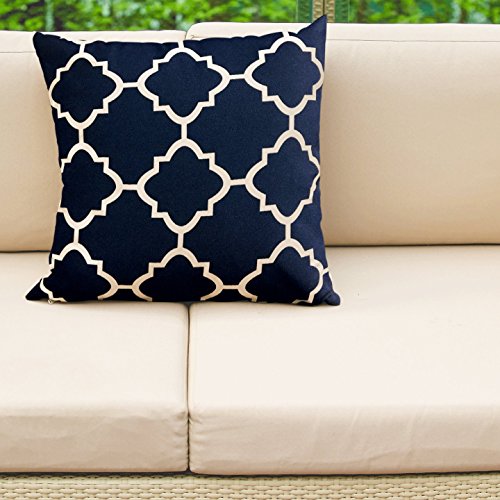 Decorative Square 18 x 18 Inch Throw Pillows Navy & White Moroccan Quatrefoil Lattice Cushion Pillow