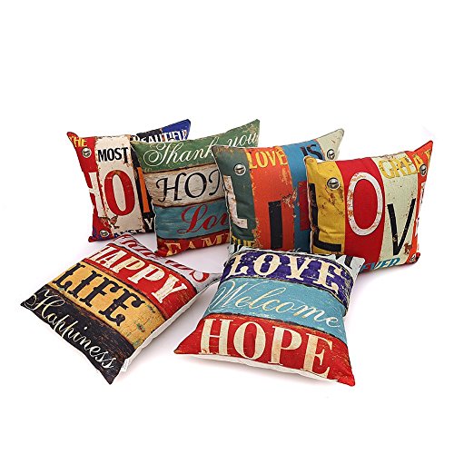 HOSL PCom03 LOVE Series Decorative Cushion Cover Square Throw Pillow Case Set of 6 - LOVE and HOPE