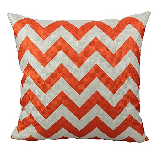 All Smiles Decorative Orange Throw Pillow Case Cushion Covers Pillowcase Sets for Couch Sofa,Cotton Linen 18x18 Set of 4,Geometric Chevron Stripe