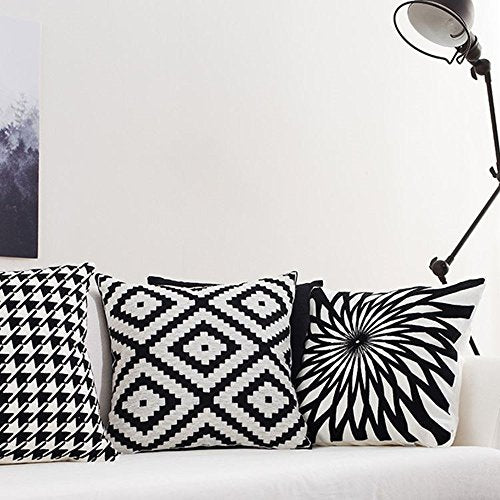 Decorative Throw Pillow Case,MOCOFO Pack of 4 Both Sides Cotton Linen Hypoallergenic Cushion Cover Geometry 18"X18"