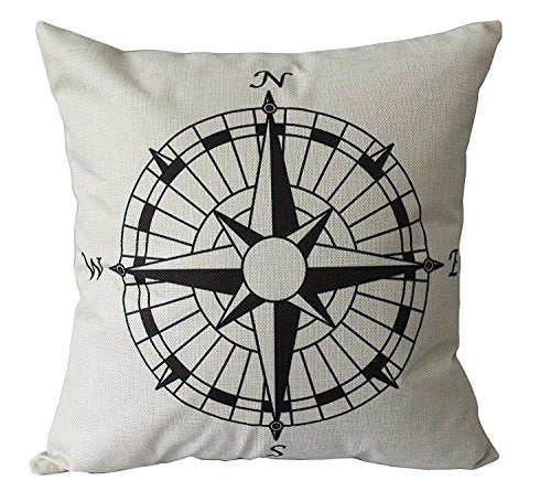Home Decorative Throw Pillow Covers - Wonder4 Cotton Linen Map Art Throw Pillow Cases Cushion Covers Decoration,2X Maps +1x Compass + 1x Navigation Compass 18 X 18 Inch for Home Sofa Bedding Set of 4