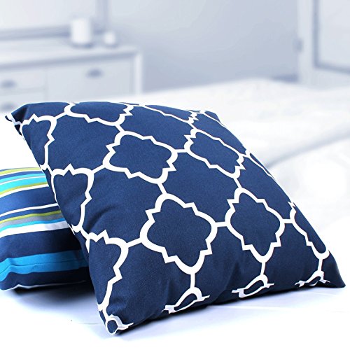 Decorative Square 18 x 18 Inch Throw Pillows Navy & White Moroccan Quatrefoil Lattice Cushion Pillow