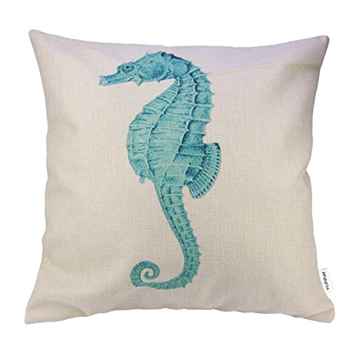 4 Packs Hippih Cotton Linen Sofa Home Decor Design Throw Pillow Case Cushion Covers 18 X 18 Inch ,1x Starfish + 1x Seahorse + 1x Coral + 1x Branch (Green)