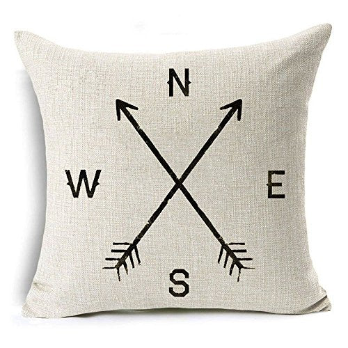 Home Decorative Throw Pillow Covers - Wonder4 Cotton Linen Map Art Throw Pillow Cases Cushion Covers Decoration,2X Maps +1x Compass + 1x Navigation Compass 18 X 18 Inch for Home Sofa Bedding Set of 4