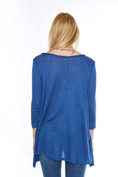 #6001WFC24029  Royal Blue 3/4 Sleeve Ribbed Tunic Top
