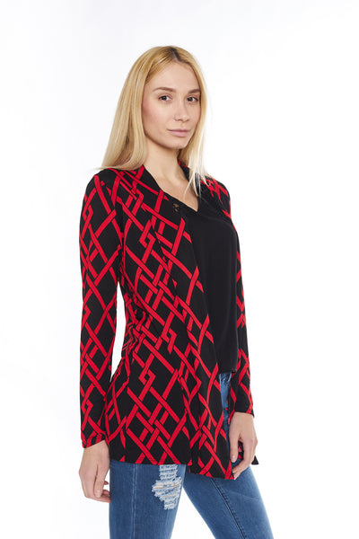 6004WFC24264   Red Black Geometric Print Long Sleeve Cardigan