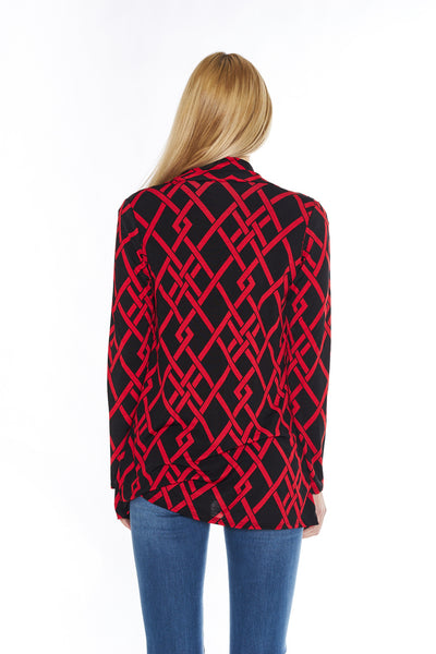 6004WFC24264   Red Black Geometric Print Long Sleeve Cardigan