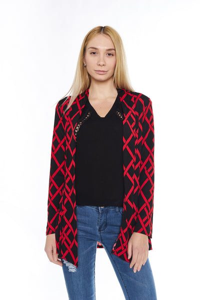6004WFC24264   Red Black Geometric Print Long Sleeve Cardigan