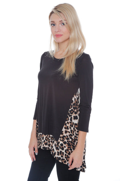 #6006WFC24158   Animal Print 3/4 Sleeve Hi-Lo Tunic Top