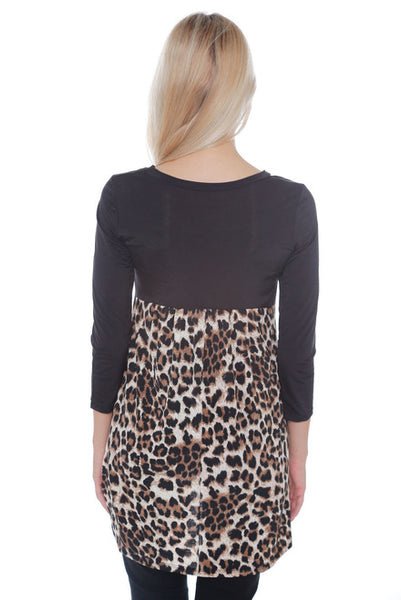 #6006WFC24158   Animal Print 3/4 Sleeve Hi-Lo Tunic Top