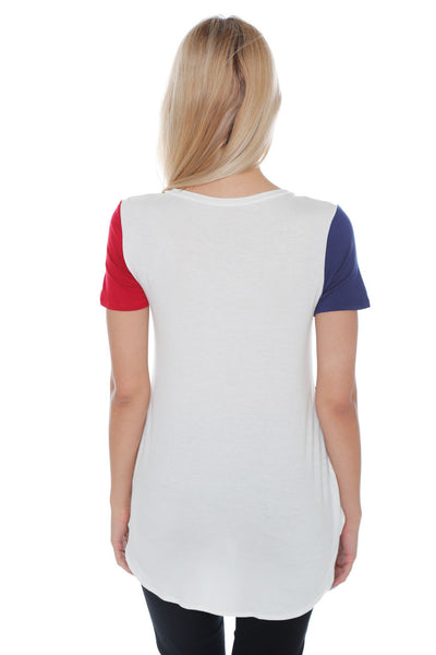 #6008WFC24196   White Flag Short Sleeve V-Neck Criss Cross T-Shirt Top