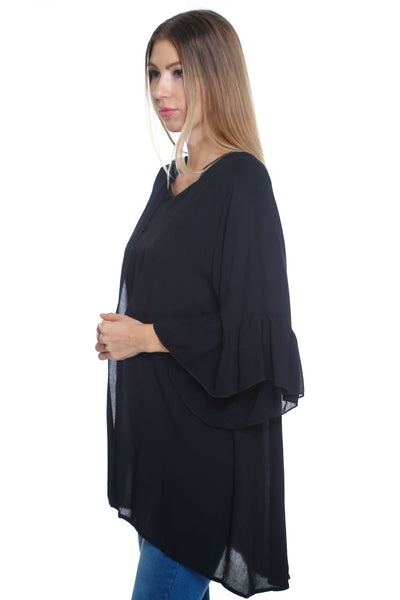 6016WFC23347   Black Bell Sleeve Cardigan