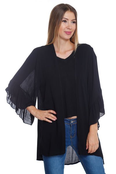 6016WFC23347   Black Bell Sleeve Cardigan