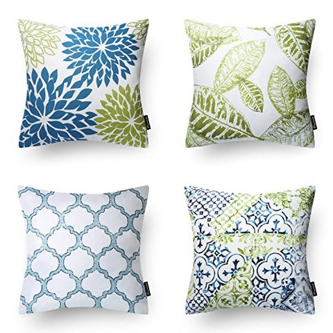 Phantoscope New Living Blue&Green Decorative Throw Pillow Case Cushion Cover Set of 4