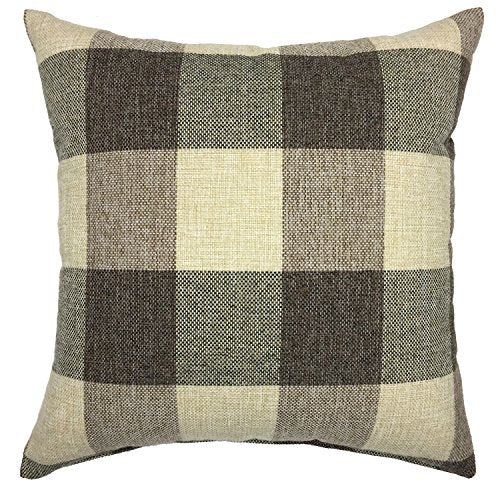 YOUR SMILE Retro Farmhouse Tartan Plaid Cotton Linen Decorative Throw Pillow Case Cushion Cover Pillowcase for Sofa 18 x 18 Inch , Set of 2 , Brown