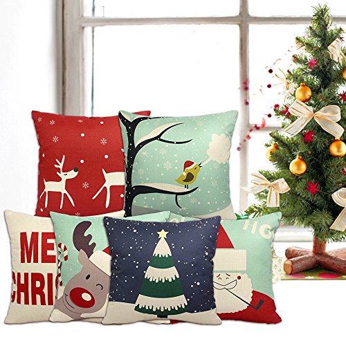 6 Packs Chirstmas Pillows Covers 18 X 18 Christmas Décor Pillow Covers Christmas Decorative Throw Pillow Case Sofa Home Décor