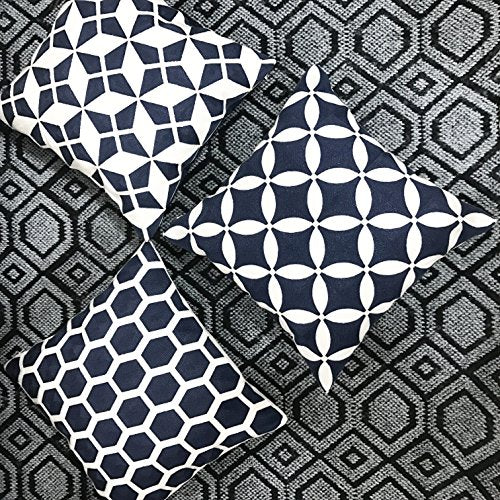 Slow Cow 18x18 inches Cotton Modern Family Embroidery Cushion Pillow Covers, Geometric Zipper Navy Blue Pillow Case Decorative Throw Pillows for Living Room, Best Home Décor Gift for Kids !