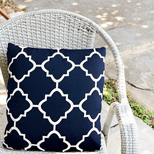 Decorative Square 18 x 18 Inch Throw Pillows Navy & White Moroccan Quatrefoil Lattice Cushion Pillow