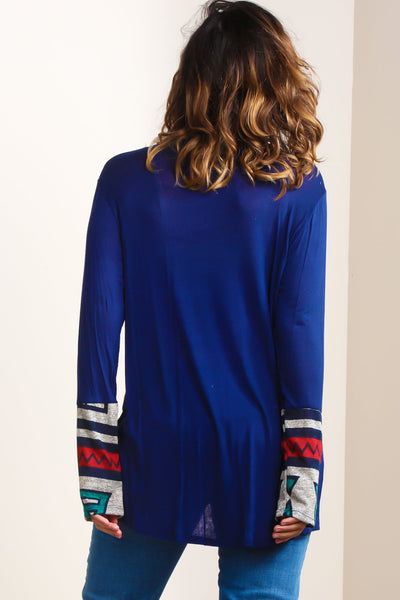 #7003BW   Navy PLUS Tribal Blouse