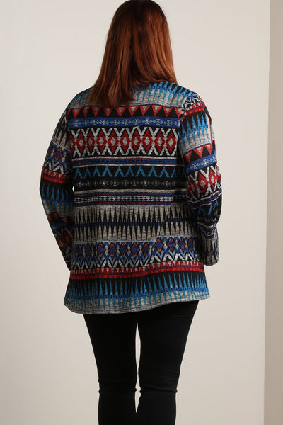 #7006BW    PLUS Multi-Color Tribal Sleeve Tunic
