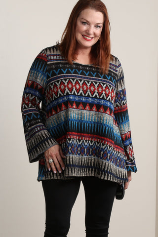 #7006BW    PLUS Multi-Color Tribal Sleeve Tunic