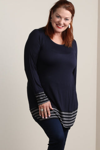 #7012BW   Navy PLUS Tribal Blouse