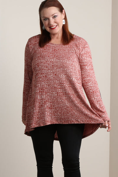 #7013BW    PLUS Ribbed Hi-Lo Sweater with Velvet Elbow Patch