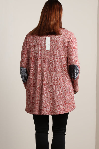 #7013BW    PLUS Ribbed Hi-Lo Sweater with Velvet Elbow Patch