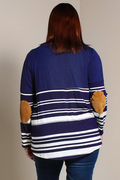 #7015BW    PLUS Stripe Elbow Patch Tunic (in Ivory/Red or Grey/Ivory)