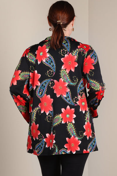 #7016BW    PLUS Coral & Black Collar Button Front Tunic with Pockets