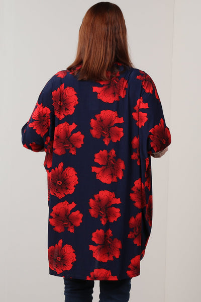 #7018BW    PLUS Floral Open Cardigan