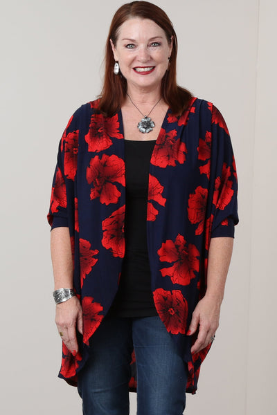 #7018BW    PLUS Floral Open Cardigan