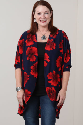 #7018BW    PLUS Floral Open Cardigan