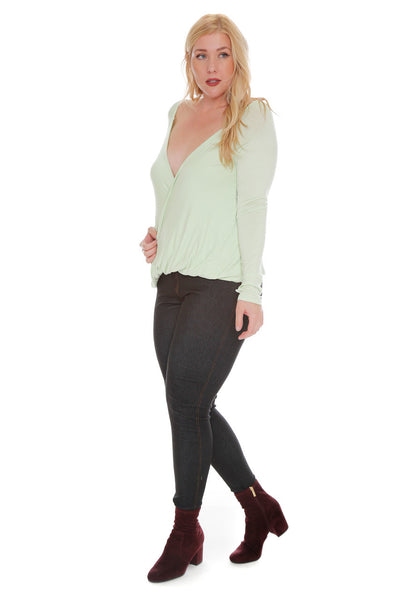 #7023WFC    PLUS White or Lime Long Sleeve Wrap Top
