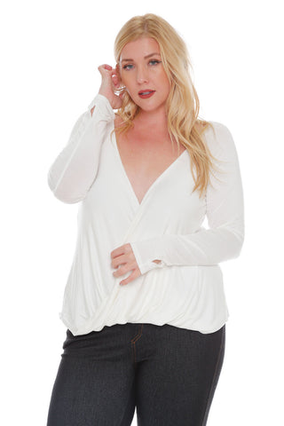 #7023WFC    PLUS White or Lime Long Sleeve Wrap Top