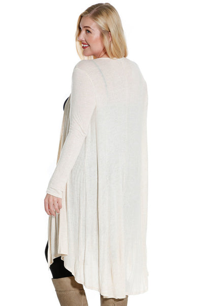 #7029WFC    PLUS Coral or White Long Sleeve Ribbed Dropped Back Cardigan