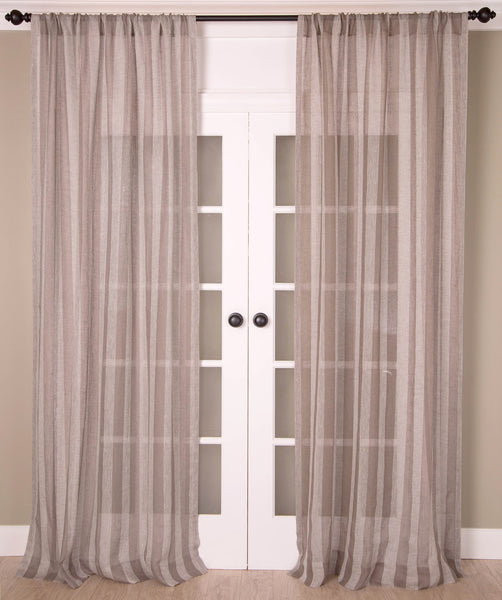 #P5501 Taupe Linen Stripes Curtain (Use Discount Code)