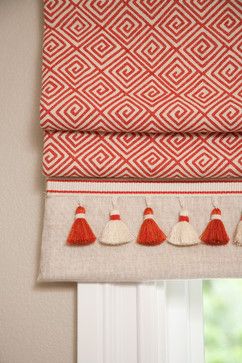 #090 Diagonal Print Roman Shades with Tassel Trim (slats)  YOU PAY  1/2  DOWN